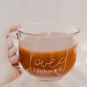 “Loved” Bible Verse Glass Coffee Mug